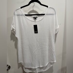 a.n.a White Textured Scoop-Neck Short Sleeve Top